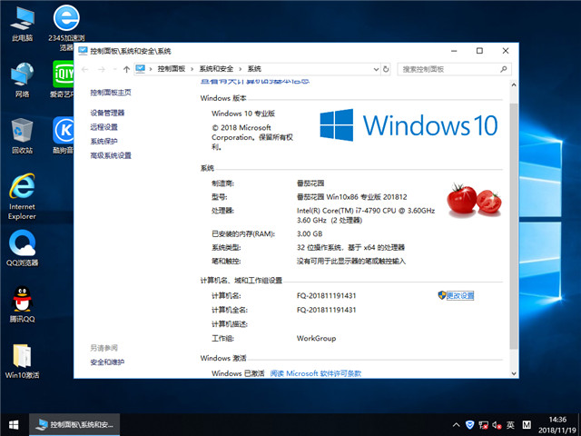 番茄花园 Win10 x86（1803专业版）v2018.12